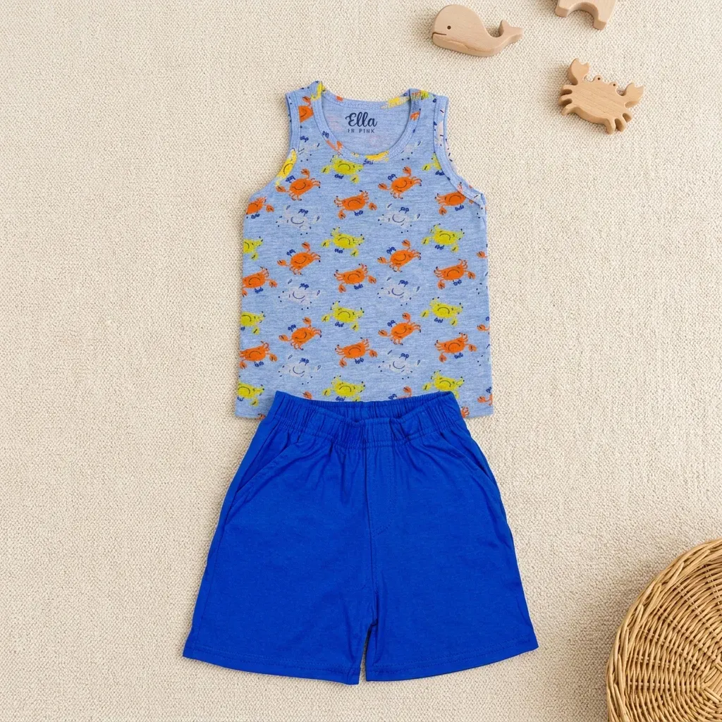 Kids summer cotton pajama set sleeveless Crab design (2-Piece Set)