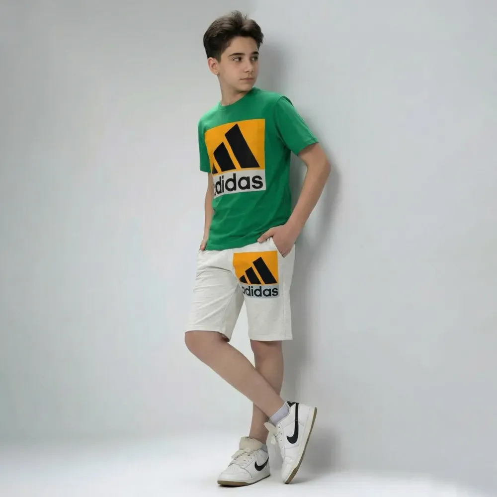 Boys’ summer casual set Cotton Tweens Green