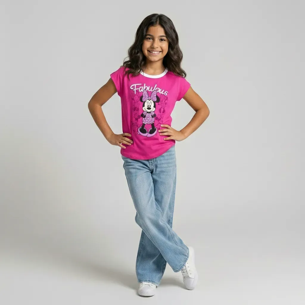 Girls Minnie cotton summer T-Shirt Fuchsia (Pink)