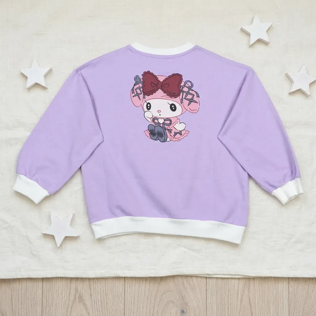 Girls' fleece-lined purple double-print winter top