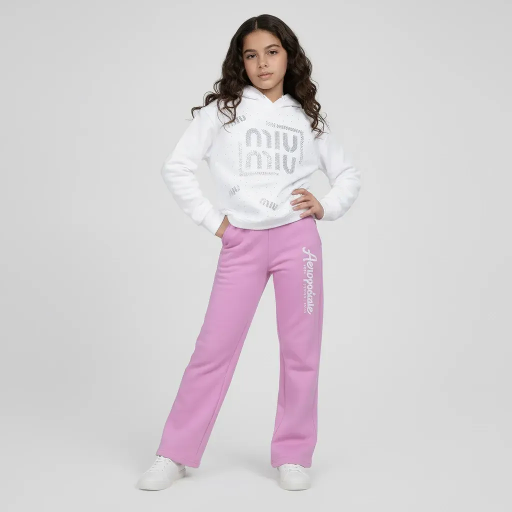 Girls' White Winter Hooded T shirt With Glittery Print