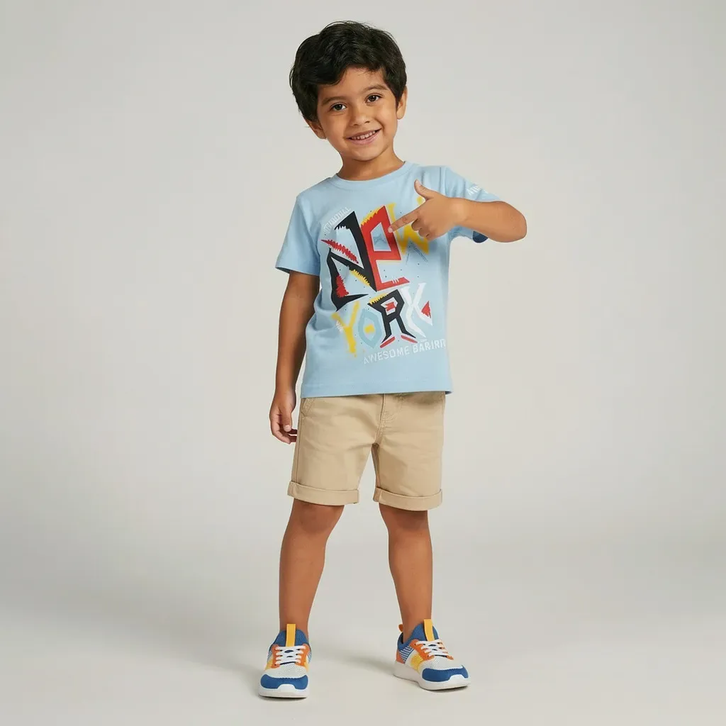 Boys Sky Blue “New York” summer cotton T-Shirt