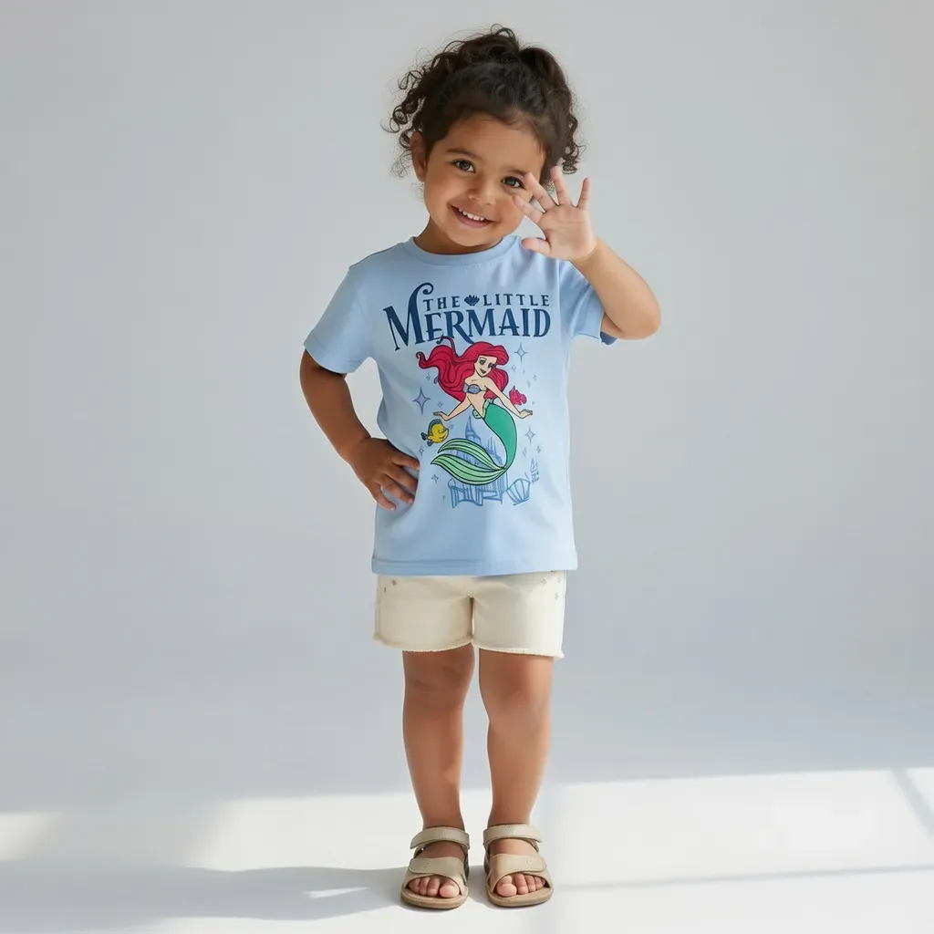 Girls summer cotton T-Shirt – Little Mermaid  – Sky Blue