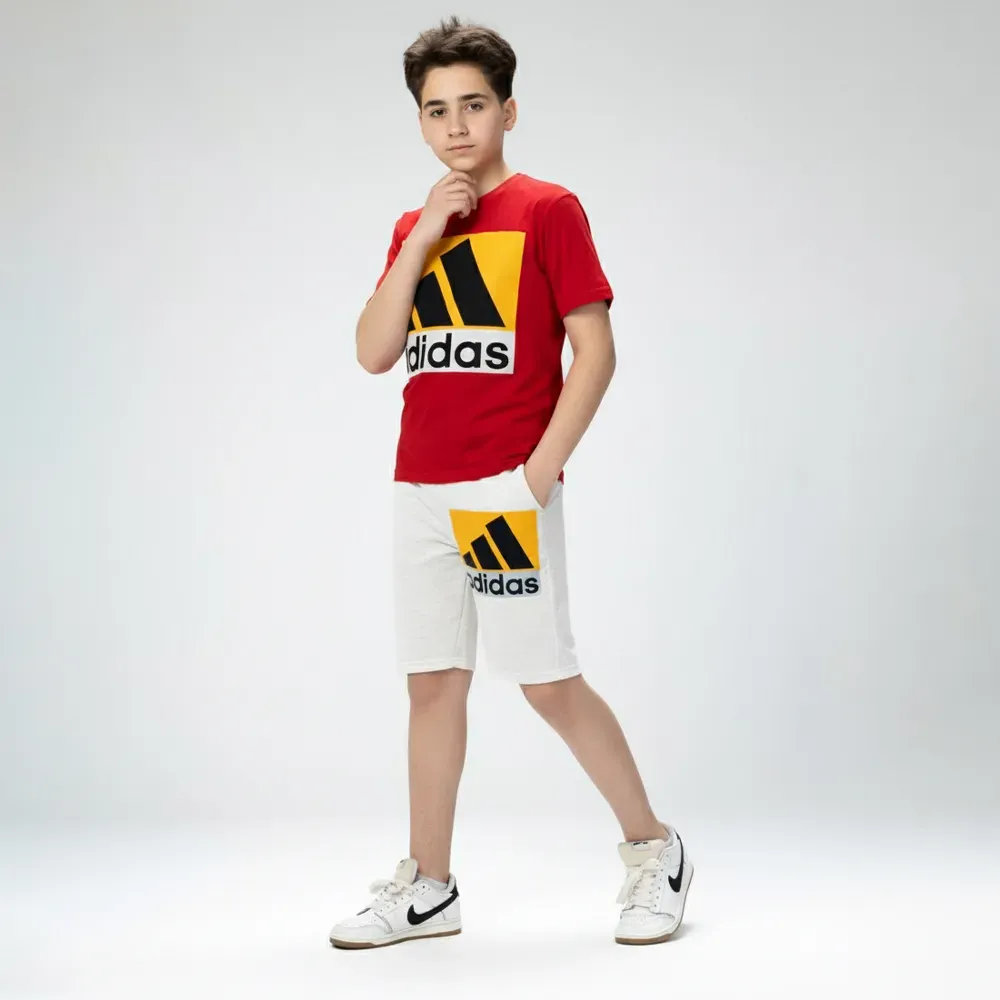 Boys’ summer casual set Cotton Tweens Red