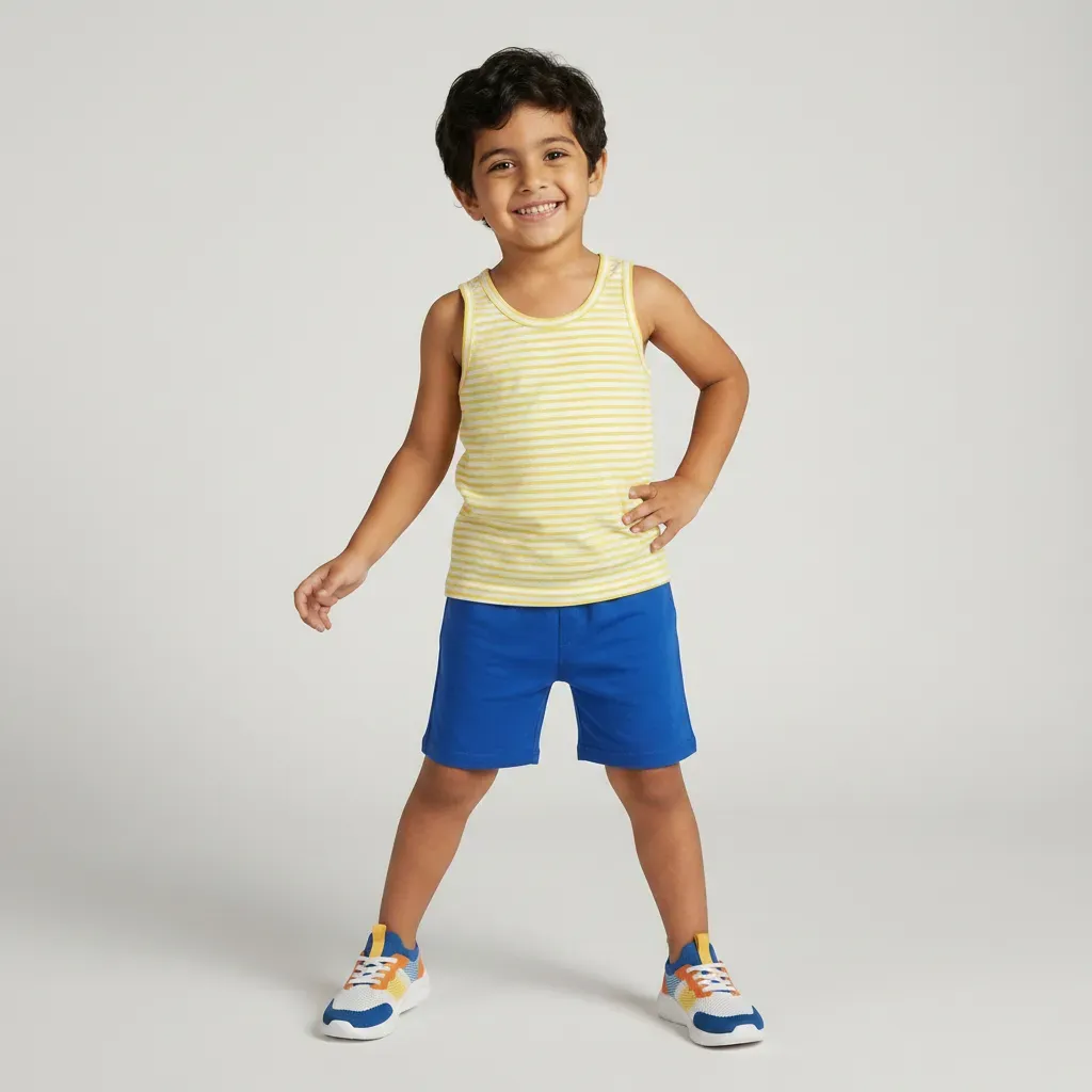 Kids summer cotton pajama set Yellow & White sleeveless with shorts (boy & girl)