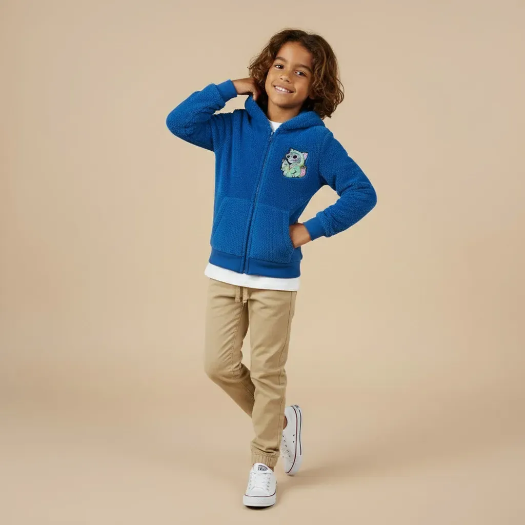 Kids' lightweight zip up hooded fur jacket