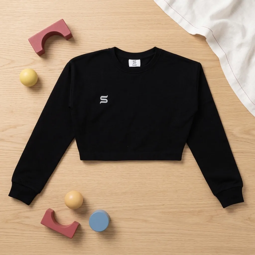 Girls' winter long-sleeve crop top black