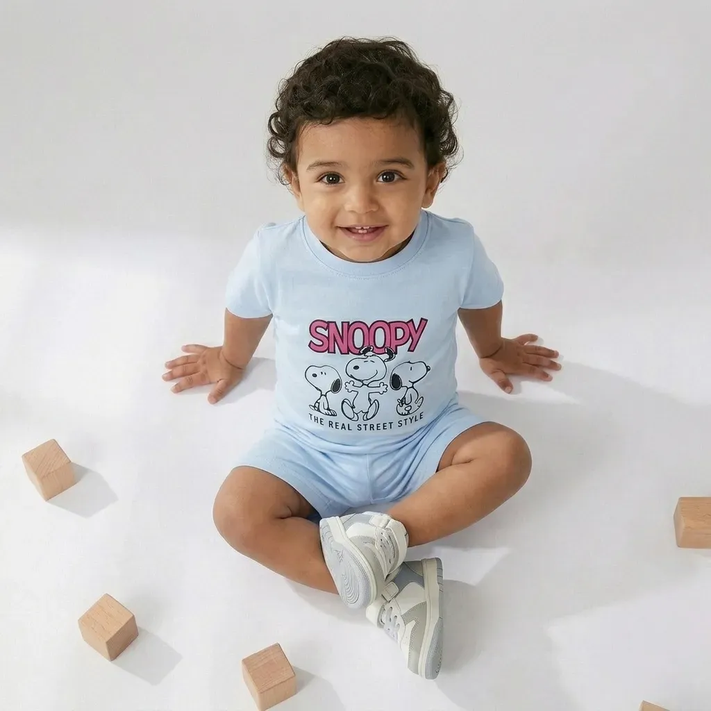 Boys summer Cotton Pajama Baby Blue Snoopy Set