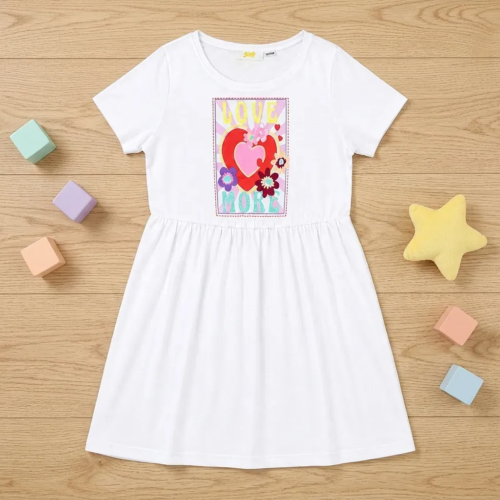 White Summer Love Print Dress - Imported