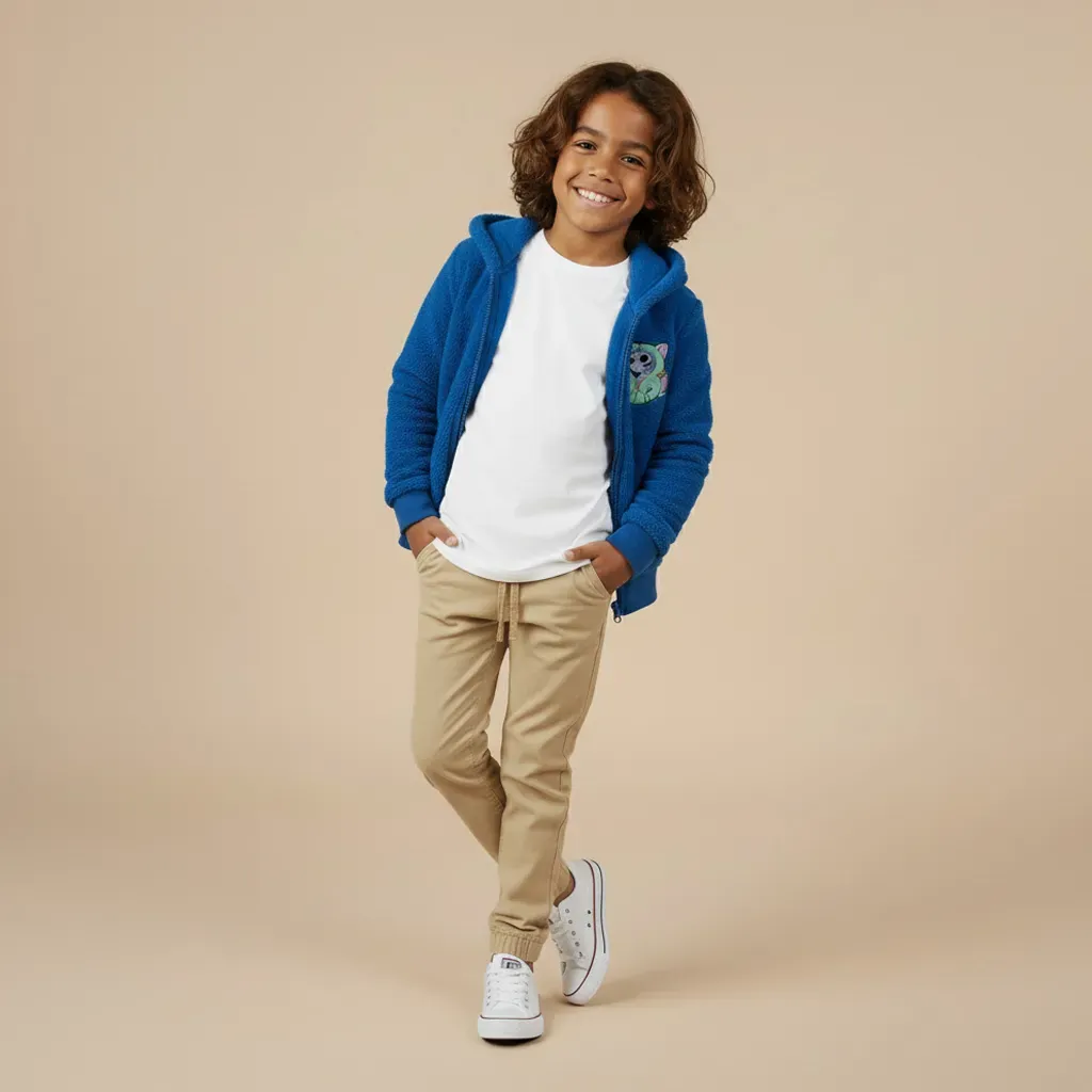 Kids' lightweight zip up hooded fur jacket