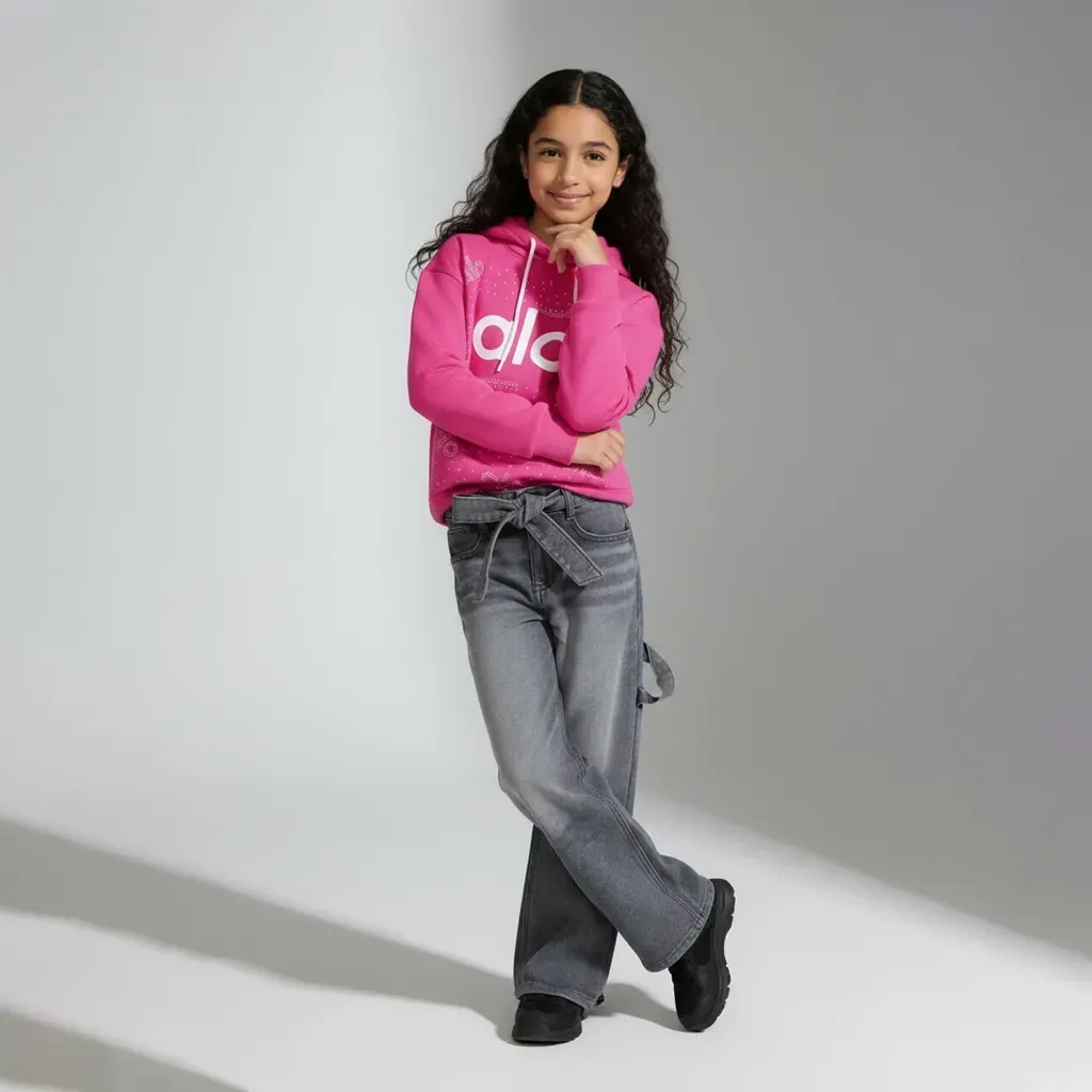Girls' Fleece-Lined Cropped Winter Hoodie With Crystal Glitter