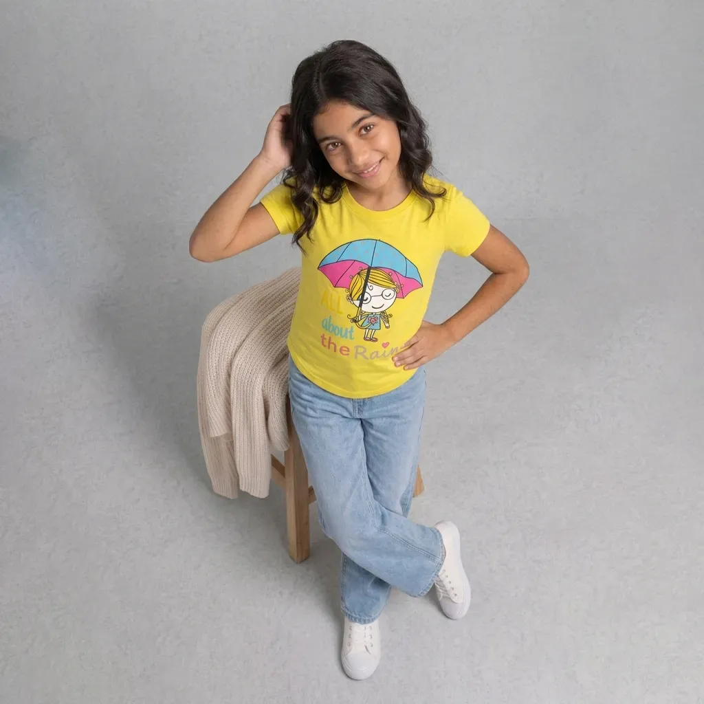 Girls summer cotton short sleeve T Shirt  Yellow