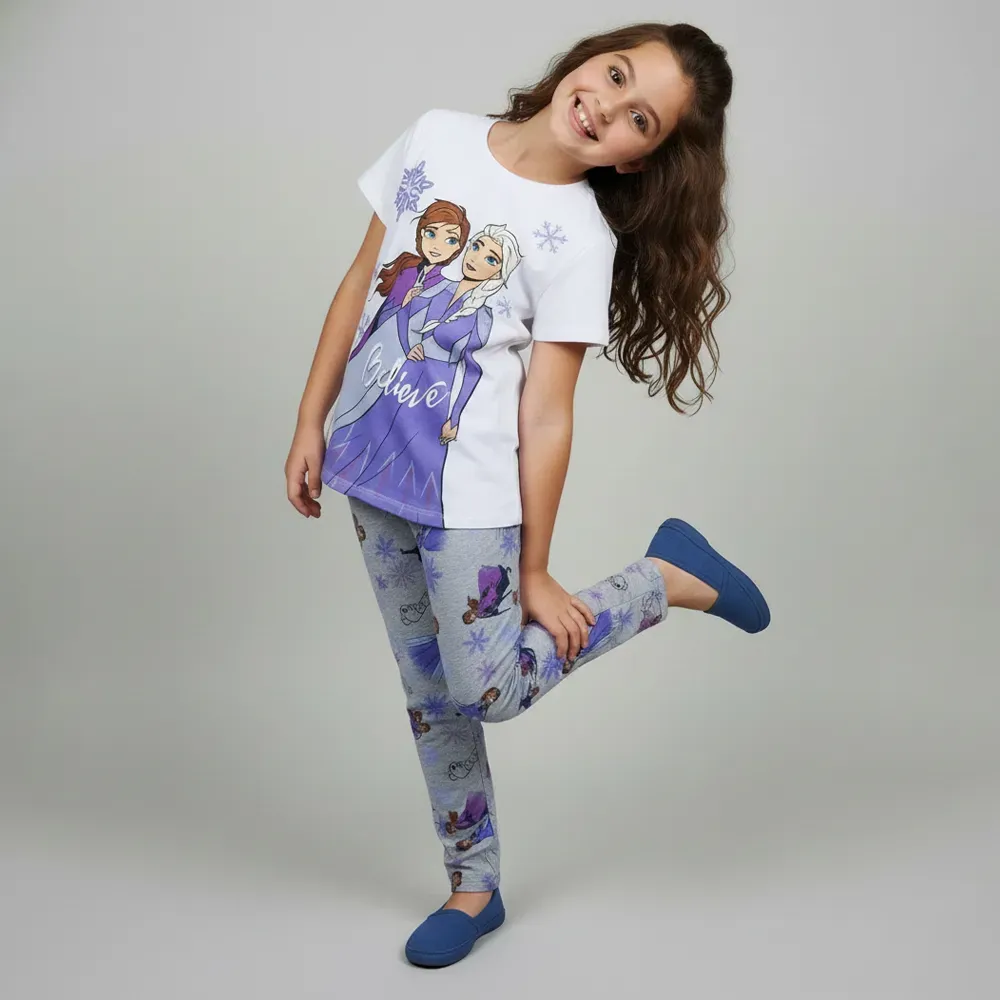 Girls summer cotton Pajama T shirt & pants Elsa & Anna Design