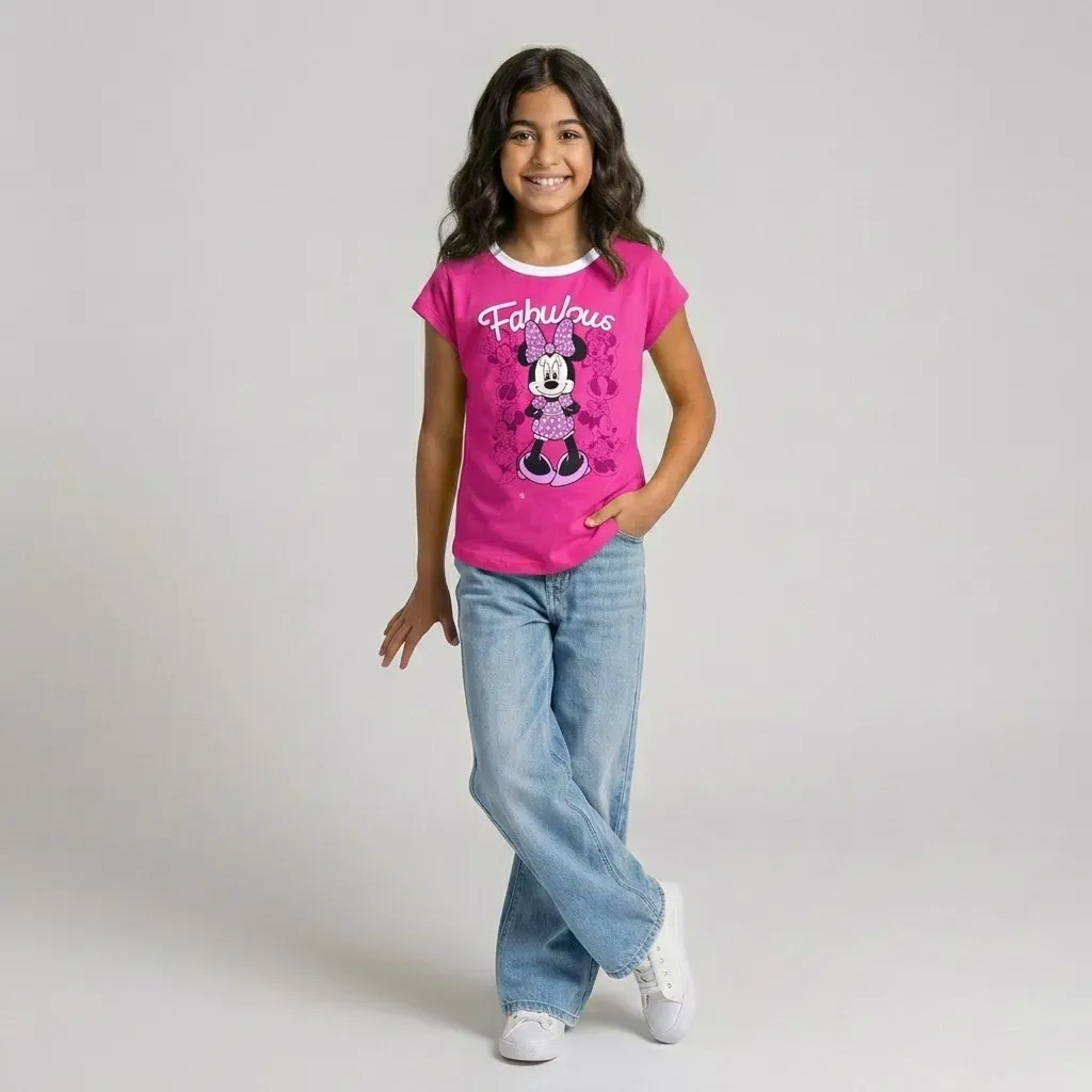 Girls Minnie cotton summer T-Shirt Fuchsia (Pink)