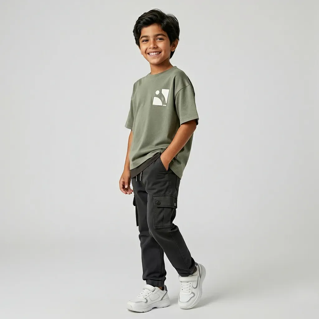 Gabardine pants for Boys baggy design color Royal Black
