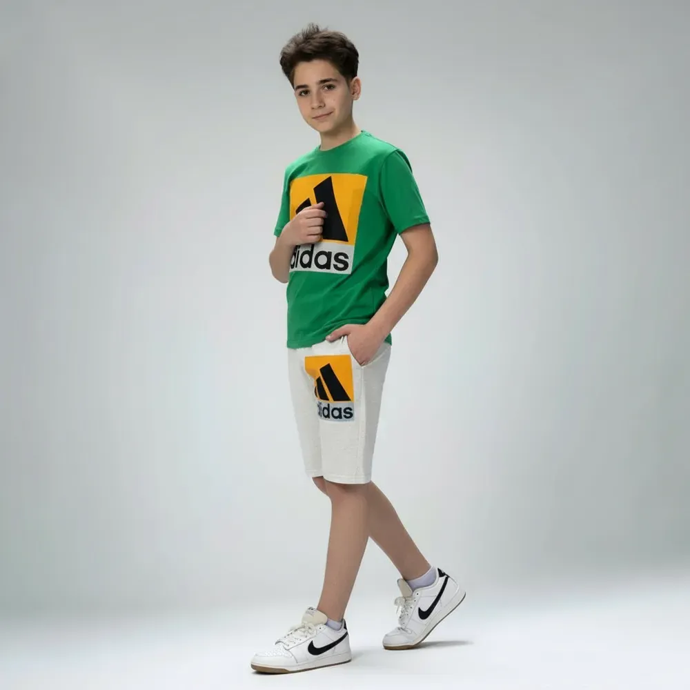 Boys’ summer casual set Cotton Tweens Green