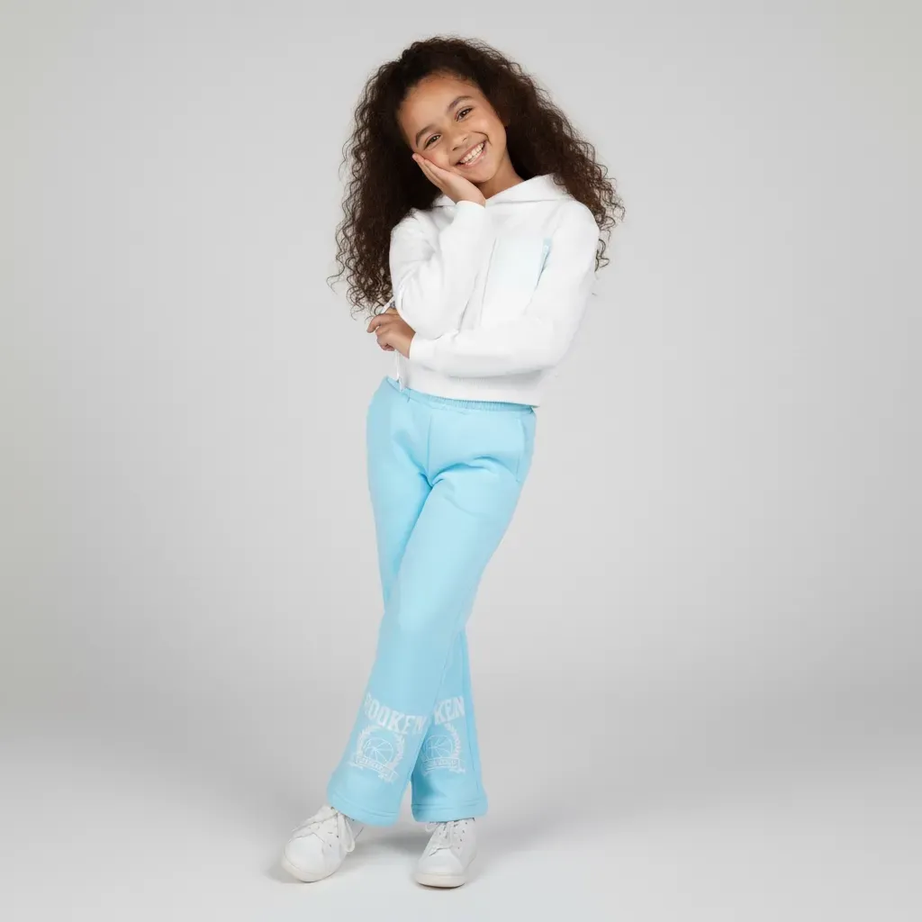 Girls' Winter Casual Set  White Front-Pocket Hoodie & WideLeg Pants