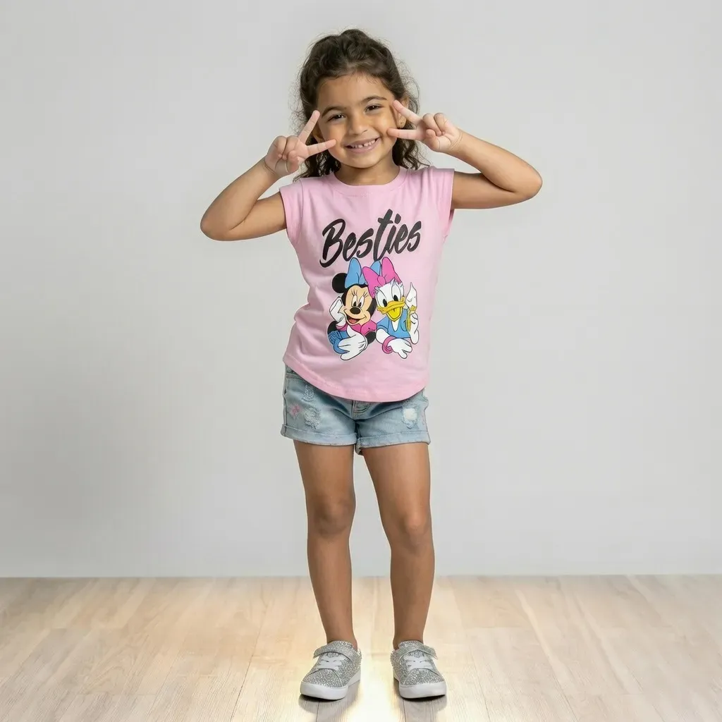 Girl Disney short sleeve cotton T-Shirt oval cut Pink (Rose)