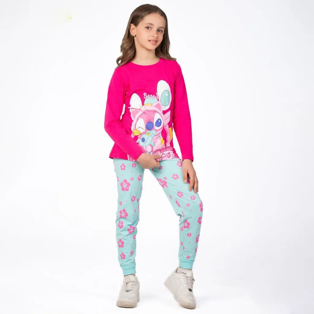 Girls' Long-Sleeve Cotton Stitch Print Autumn Pajamas