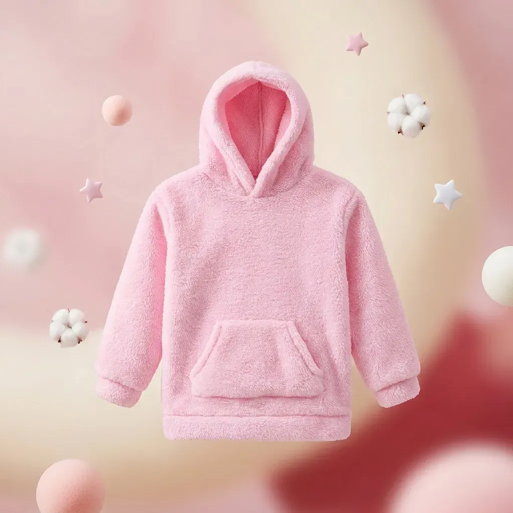 Pink Winter Kids Hoodie with Soft Fleece Texture and Pocket