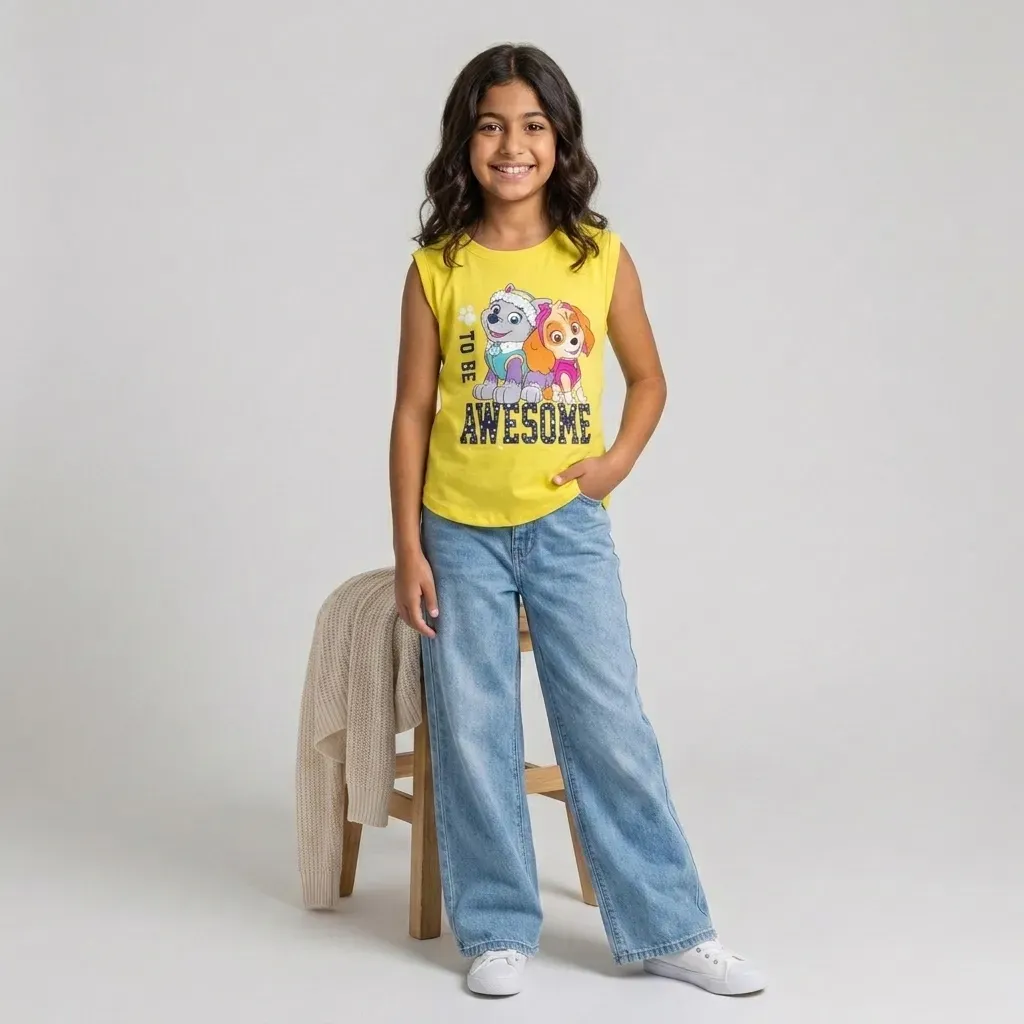Girl Paw Patrol sleeveless cotton T Shirt Yellow