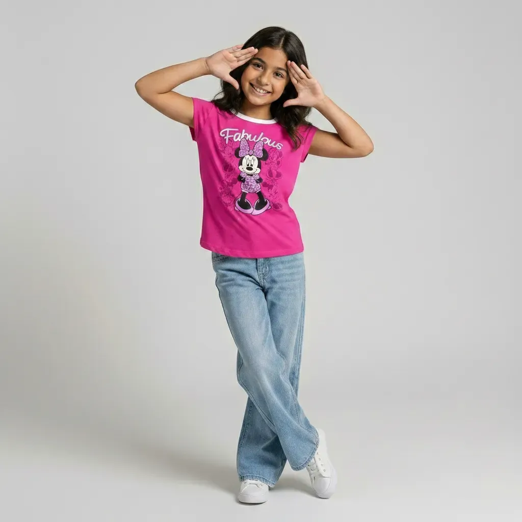 Girls Minnie cotton summer T-Shirt Fuchsia (Pink)