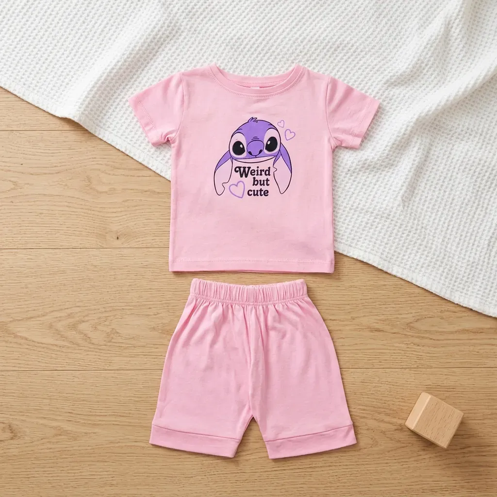 Girls’ summer cotton pajama Stitch Pink
