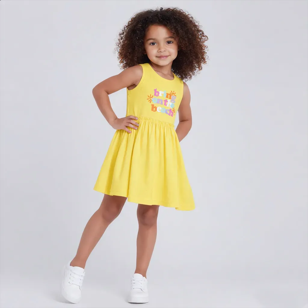 Toddler Girls' Yellow Sleeveless Summer Dress - Imported