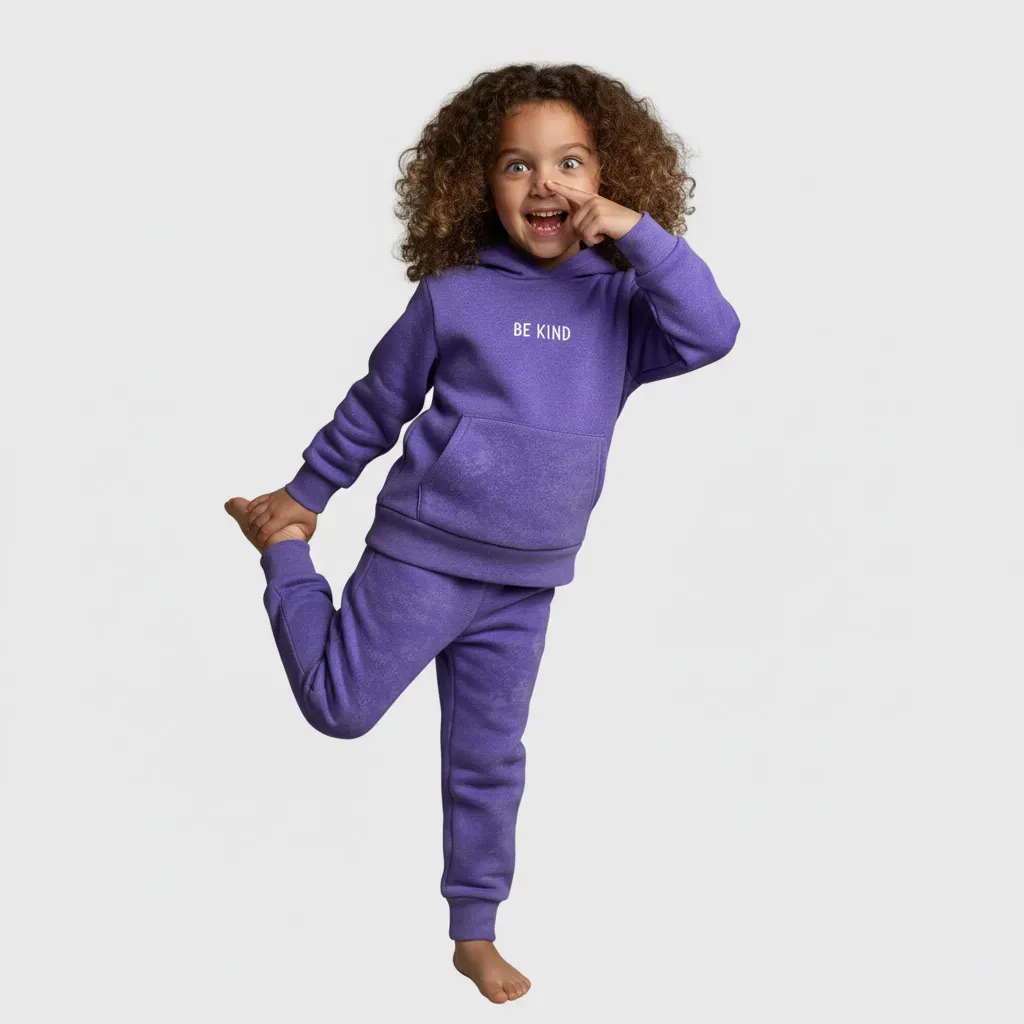 Girls' Simple Fleece-Lined Winter Pajama Set
