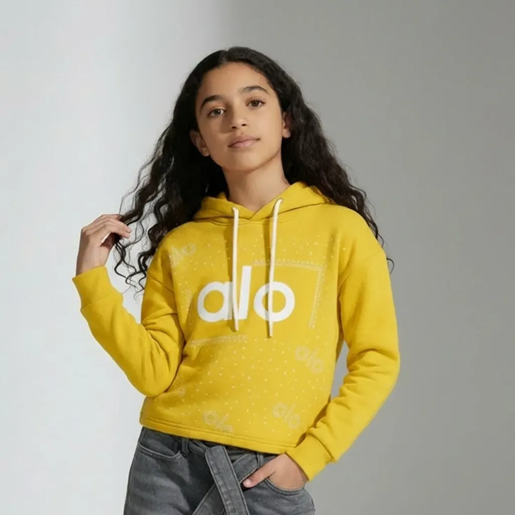 Girls' Fleece-Lined Cropped Winter Hoodie With Crystal Glitter