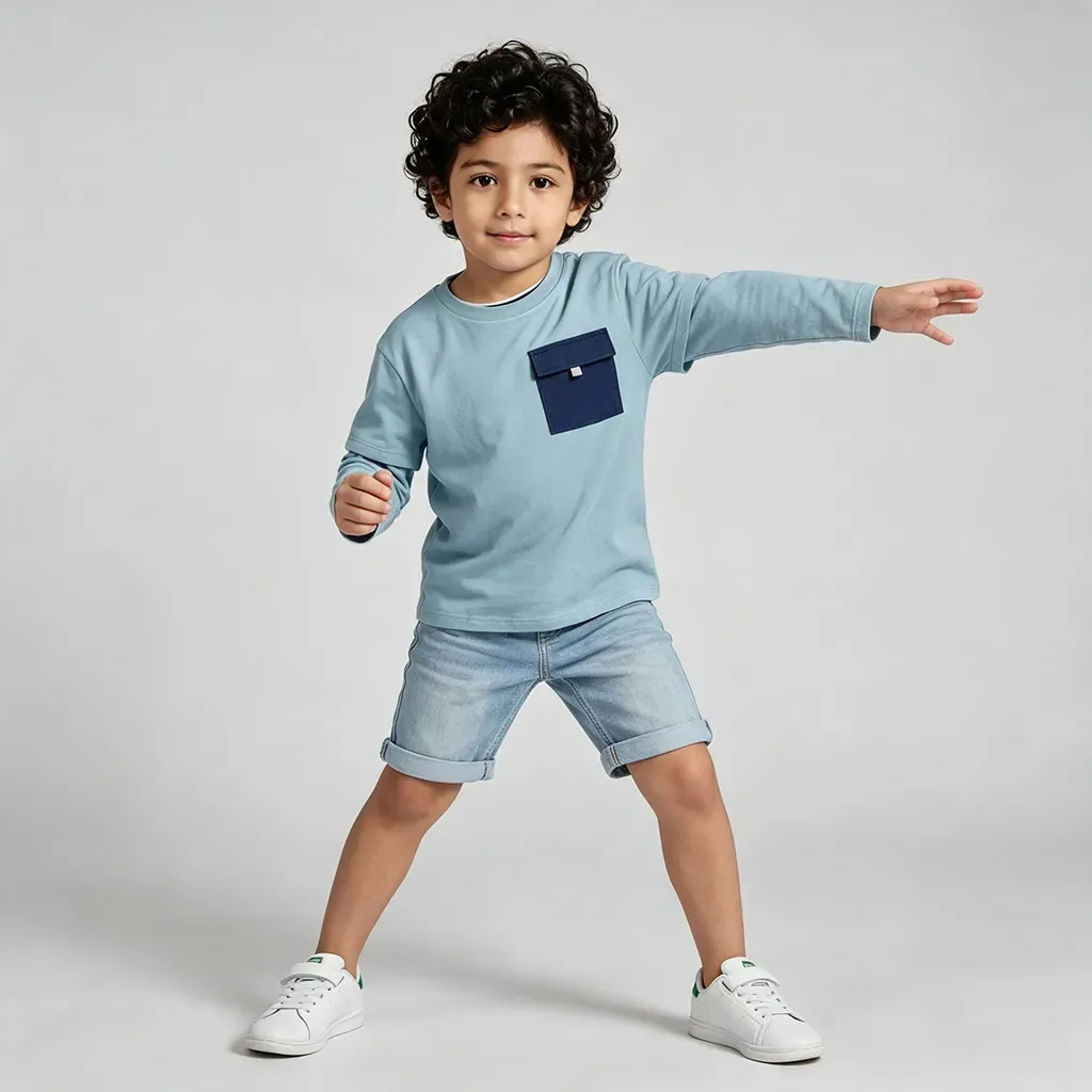 Boys' solid pocket long-sleeve imported t-shirt