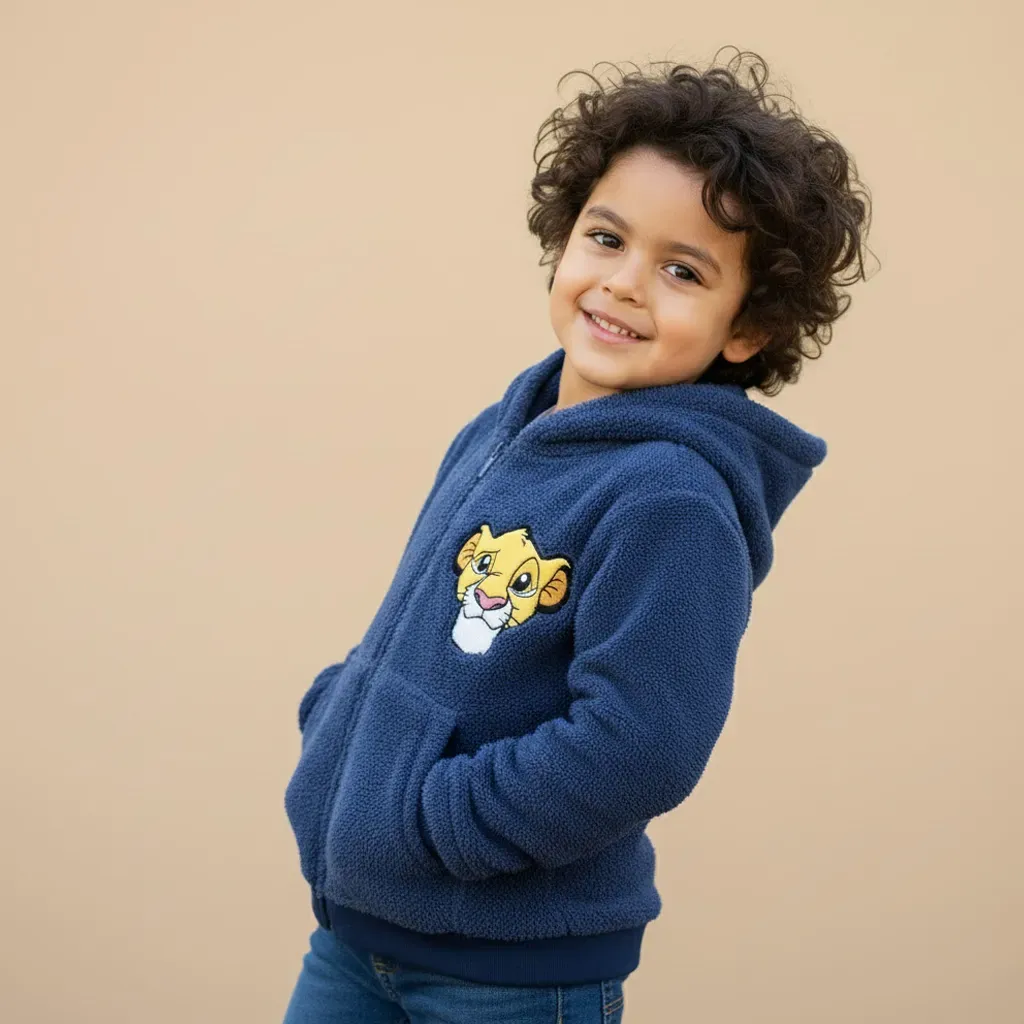 Kids' lightweight zip up hooded fur jacket