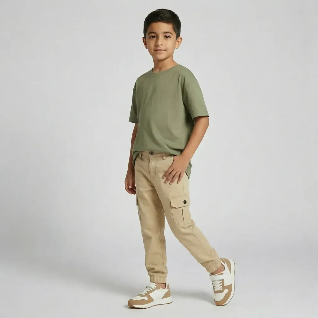 Gabardine pants for Boys baggy design color Beige