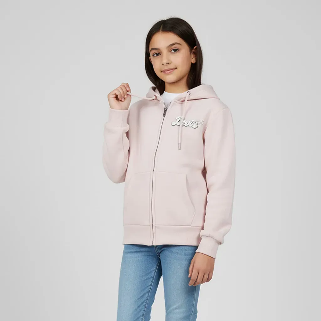 Girls Zip Up Hoodie Soft Cotton Pink Casual Sweet Shirt