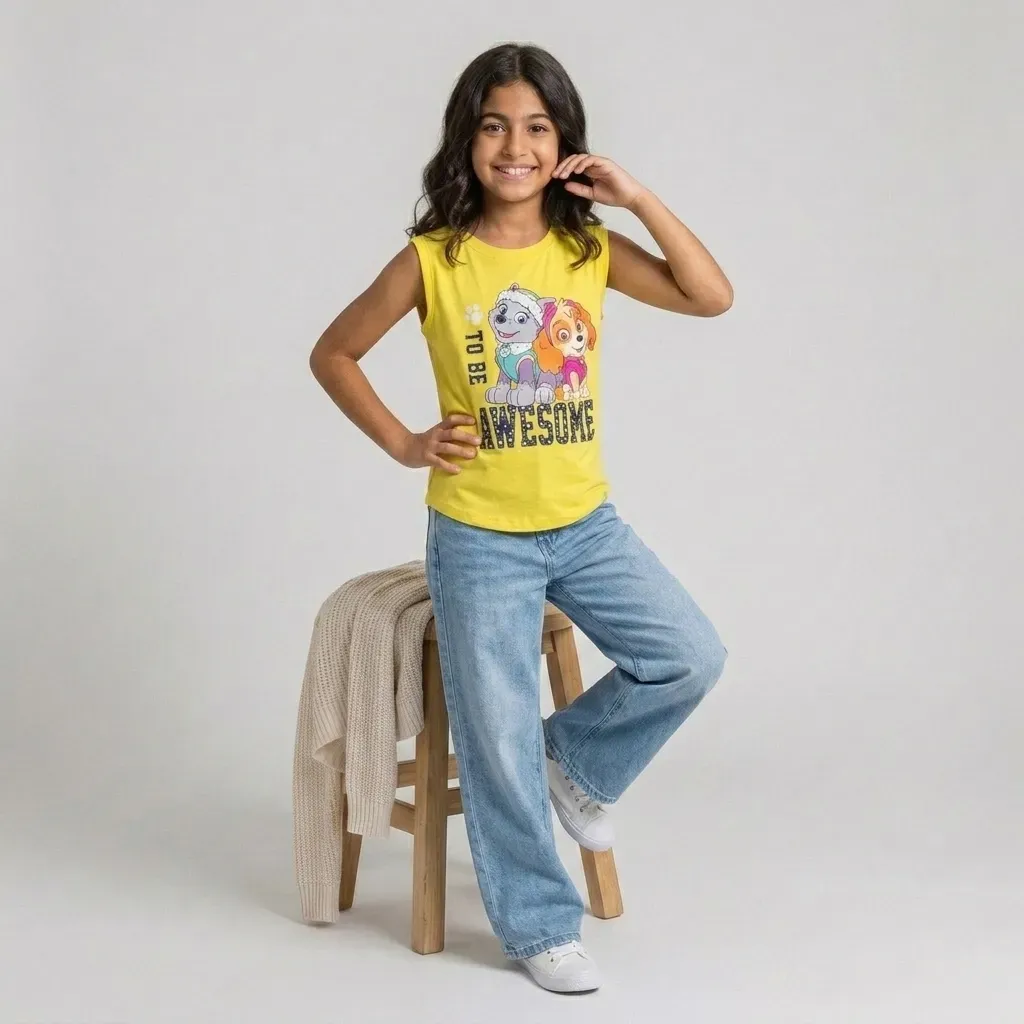 Girl Paw Patrol sleeveless cotton T Shirt Yellow