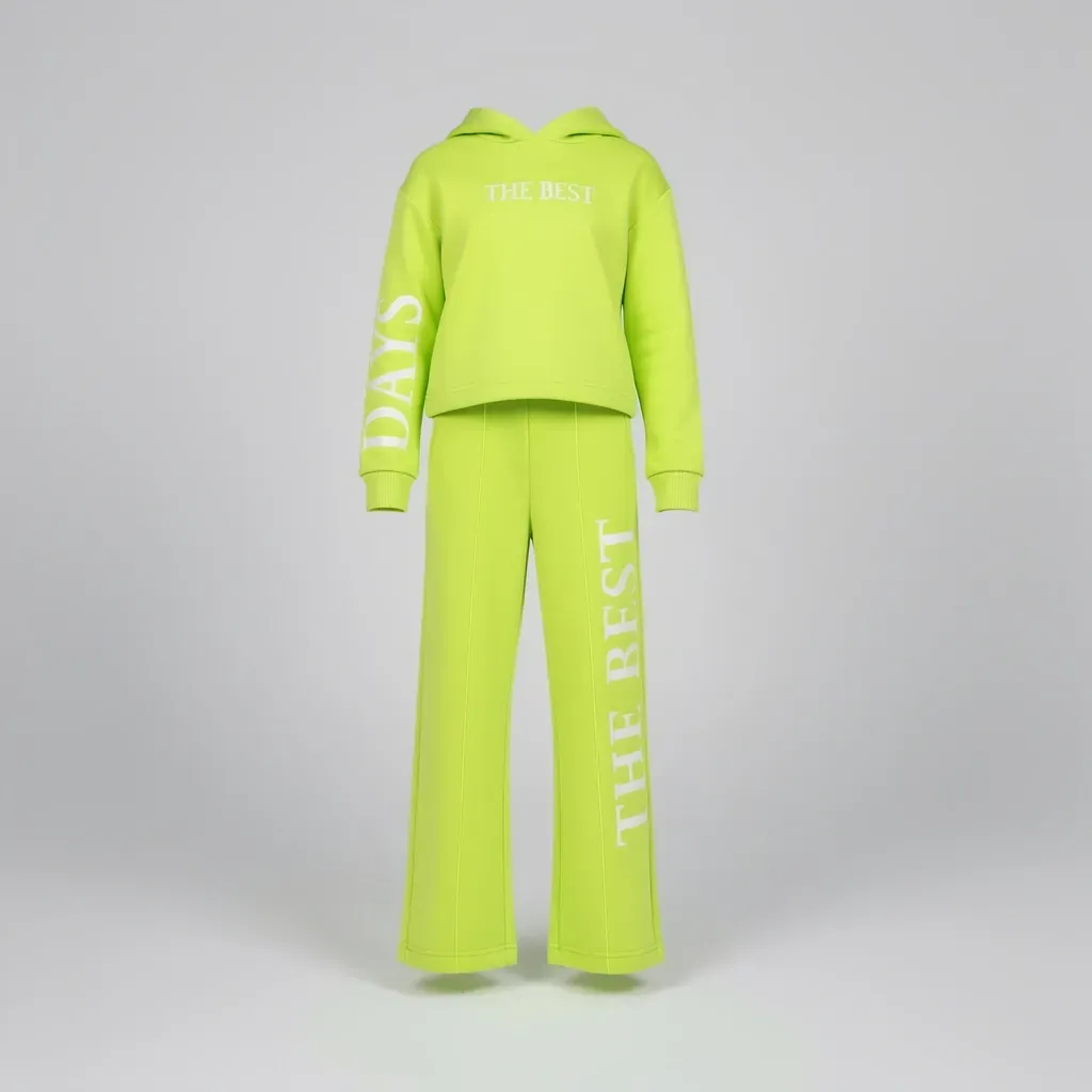 Girls' Two-Piece Winter Outfit Crop Hoodie And Wide-Leg Pants