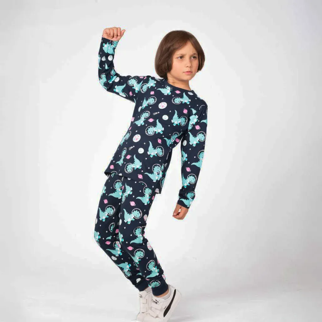 Kids Autumn cotton pajama set space dinosaur design