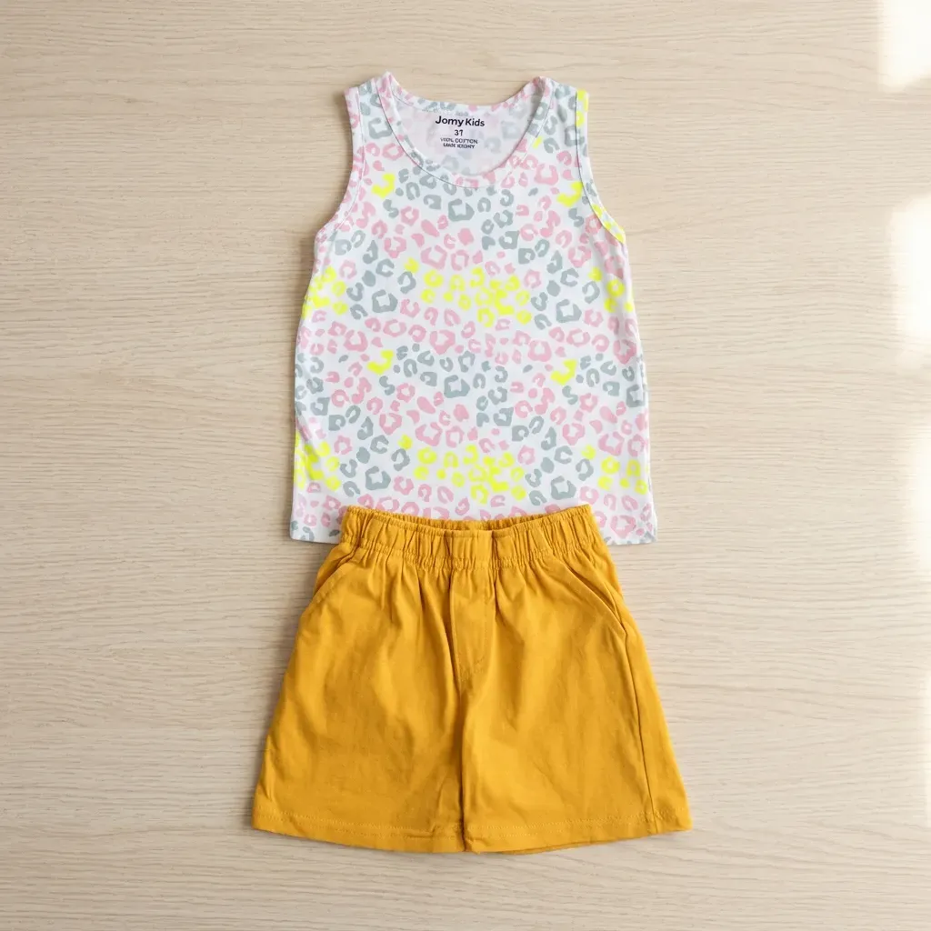 Summer Leopard Print Pajama Set (For Boys & Girls) Mustard Yellow