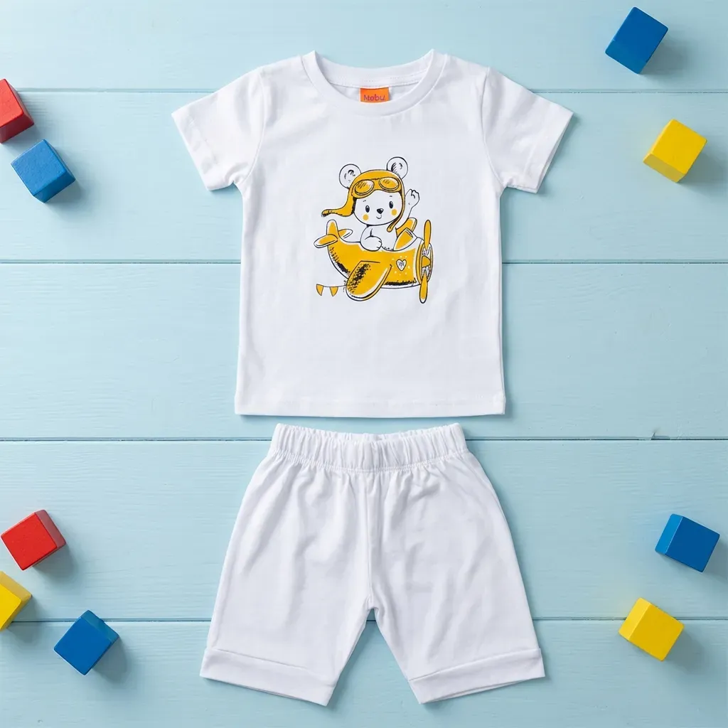 Infant summer cotton Pajama Set – Bear Design for (Boys & Girls) white