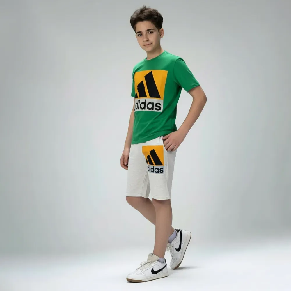Boys’ summer casual set Cotton Tweens Green
