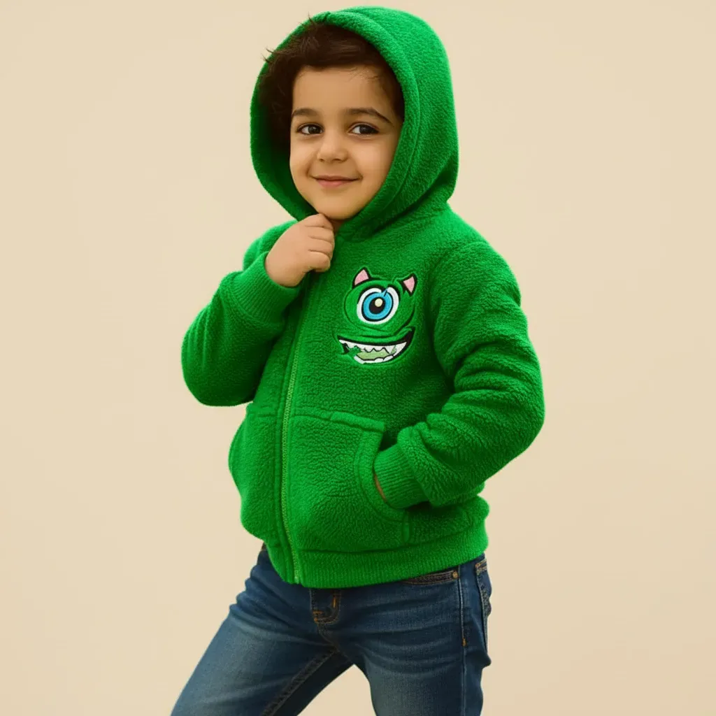 Kids' lightweight zip up hooded fur jacket