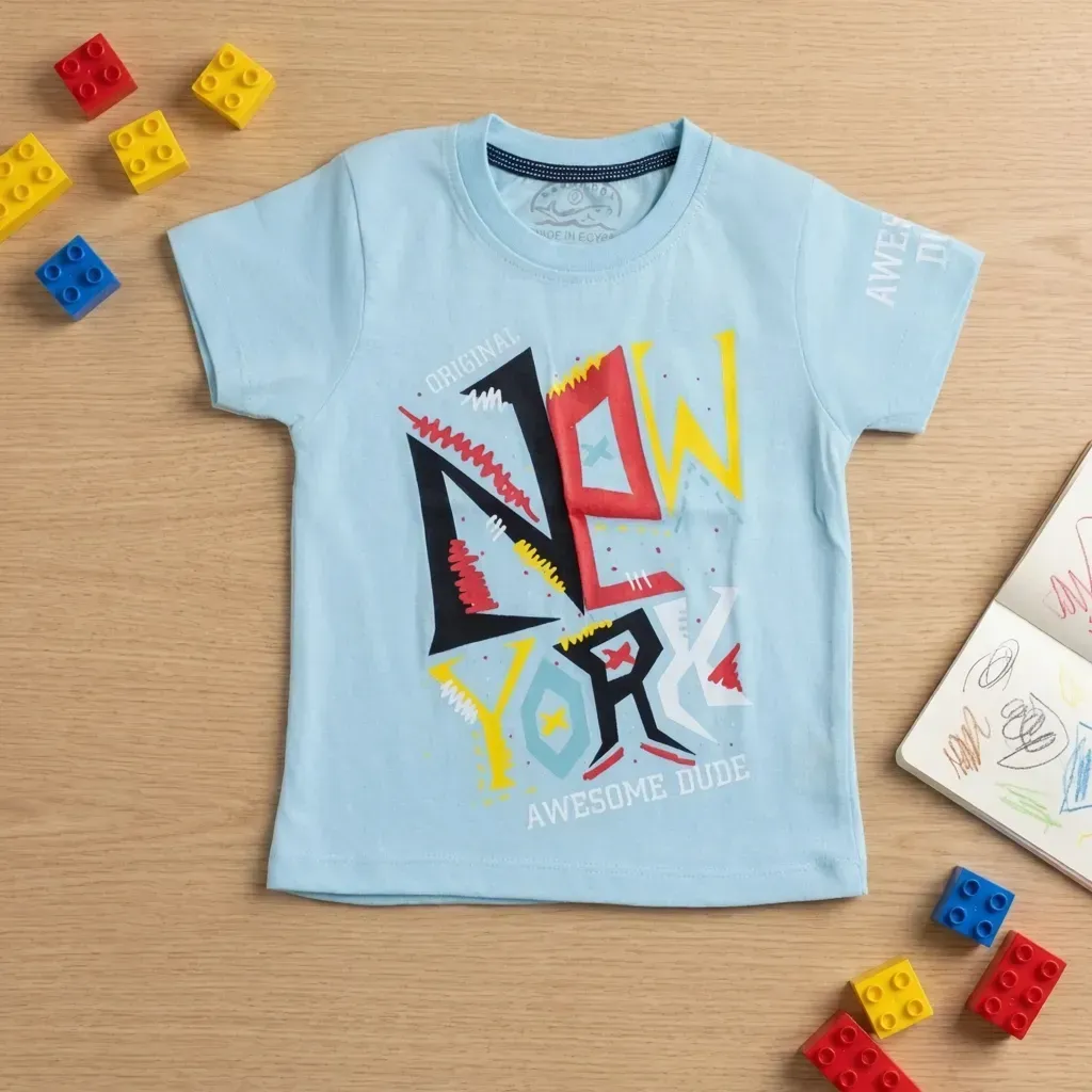Boys Sky Blue “New York” summer cotton T-Shirt