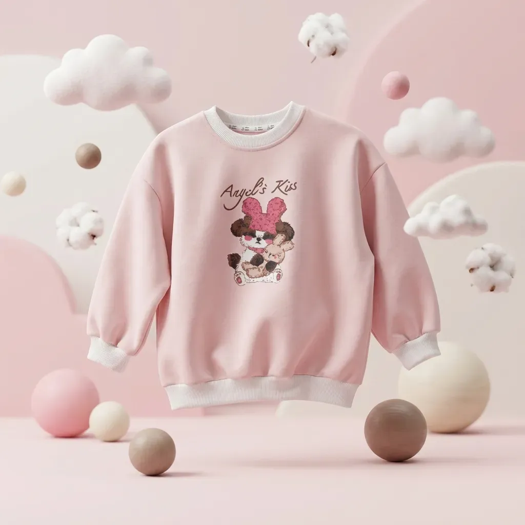 Girls' heavy fleece-lined winter pink sweatshirt