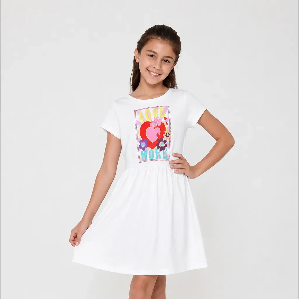 White Summer Love Print Dress - Imported