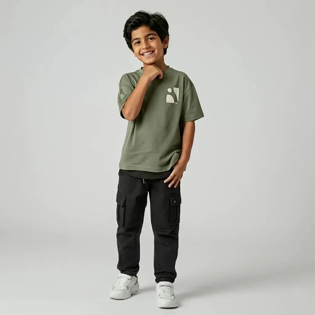 Gabardine pants for Boys baggy design color Royal Black