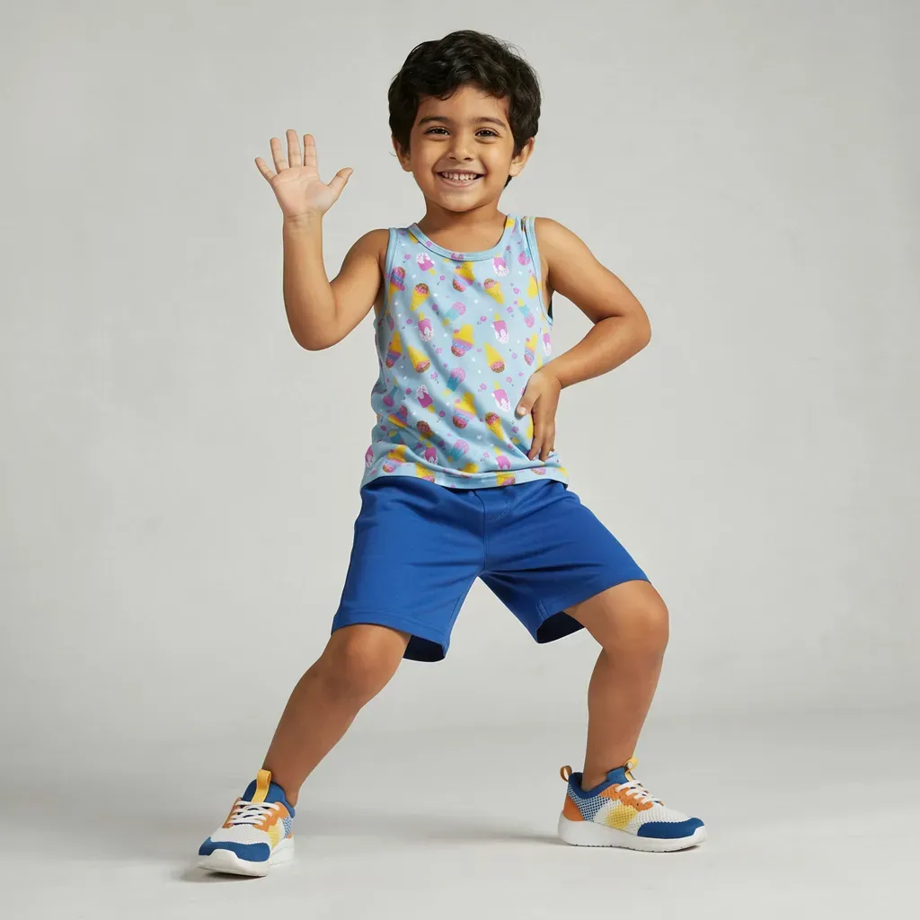 Kids summer home set sleeveless top & shorts with Ice Cream print