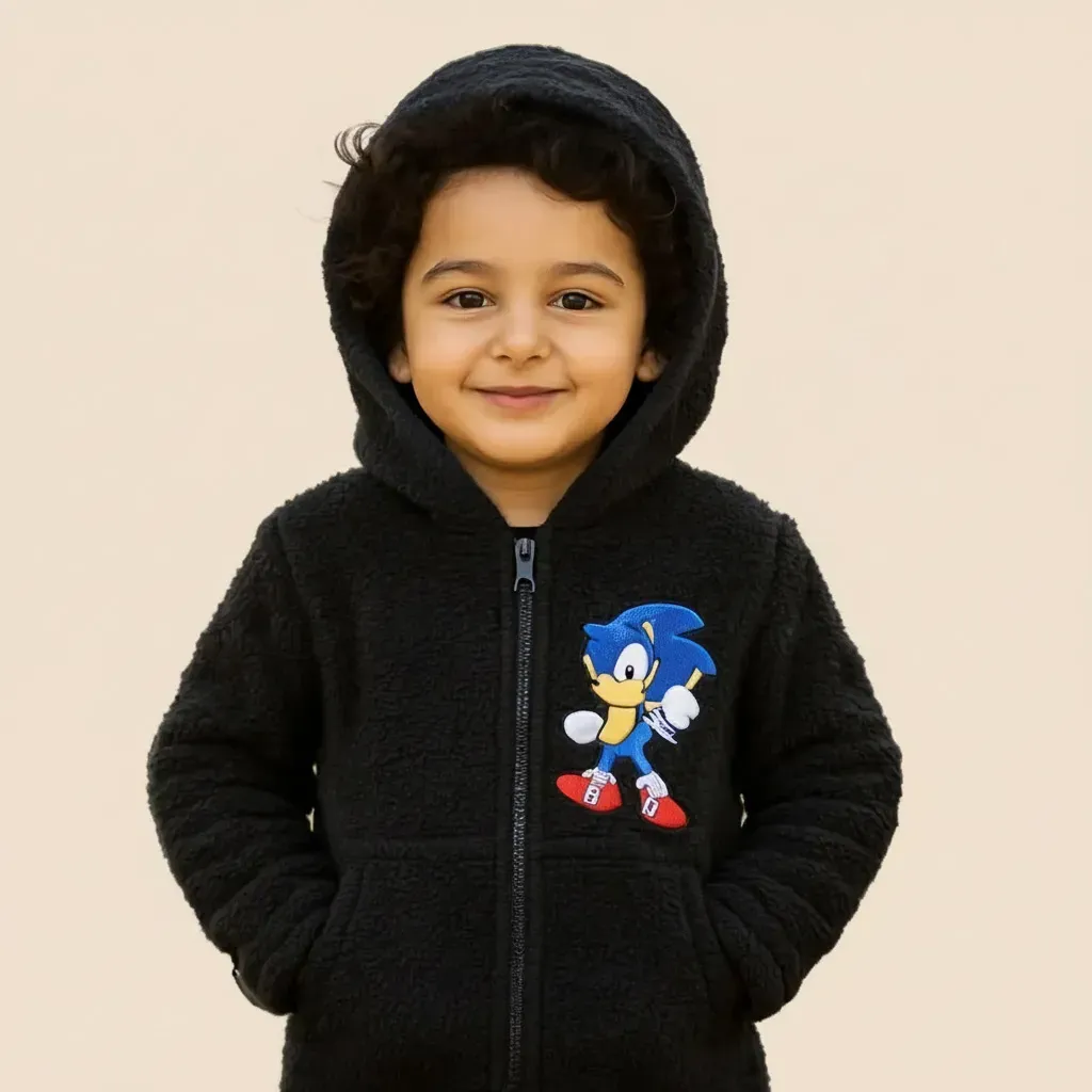 Kids' lightweight zip up hooded fur jacket