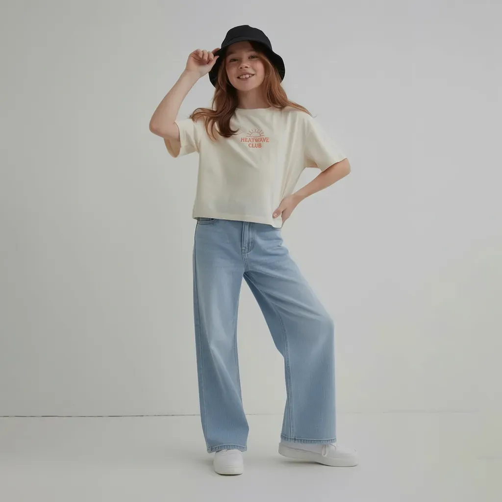 Girls’ Light Blue Wide-Leg Jeans Relax Fit Pants