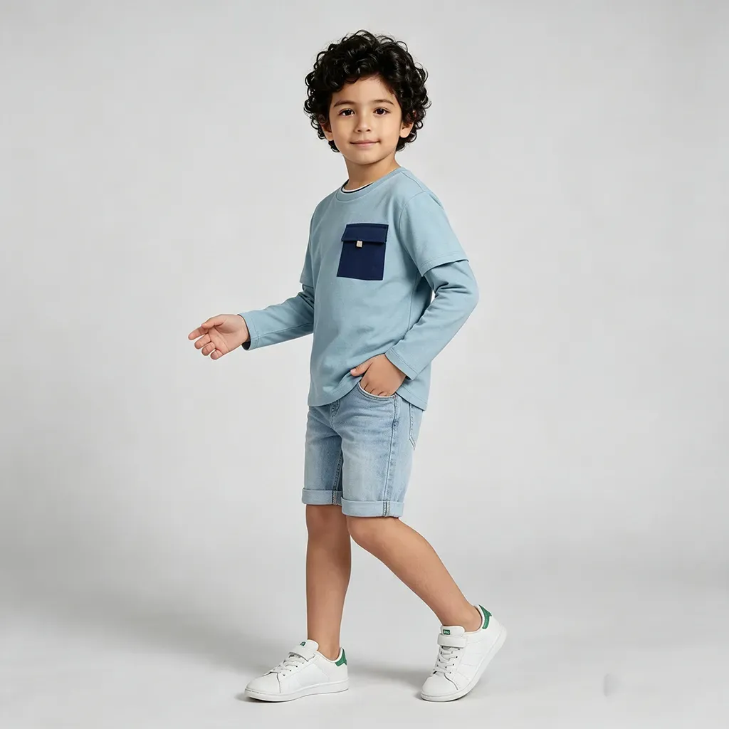 Boys' solid pocket long-sleeve imported t-shirt