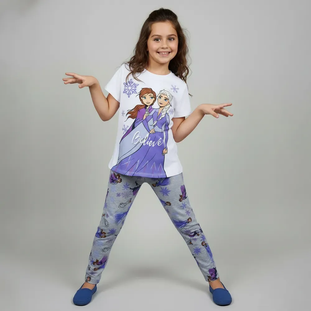 Girls summer cotton Pajama T shirt & pants Elsa & Anna Design
